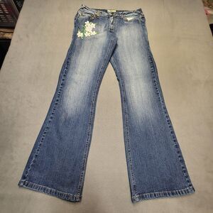 Crest Jeans Womens 10? Blue Flare Leg Embellished Distressed Stretch Denim